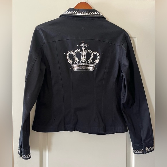 Christine Alexander Vintage Black Jean Jacket with Rhinestoned Crown Size Med - Picture 15 of 16